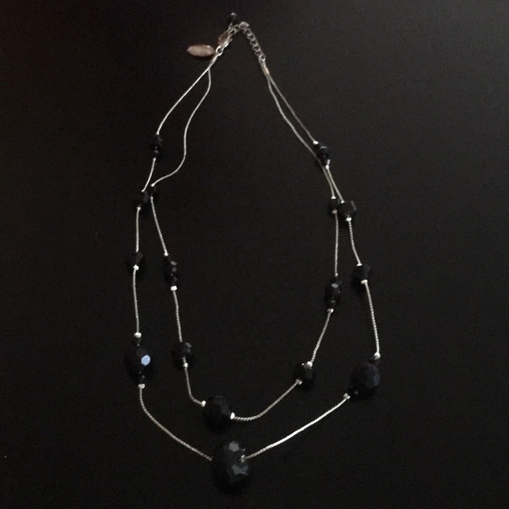 WH BM  Double Necklace with Black Geometric Beads